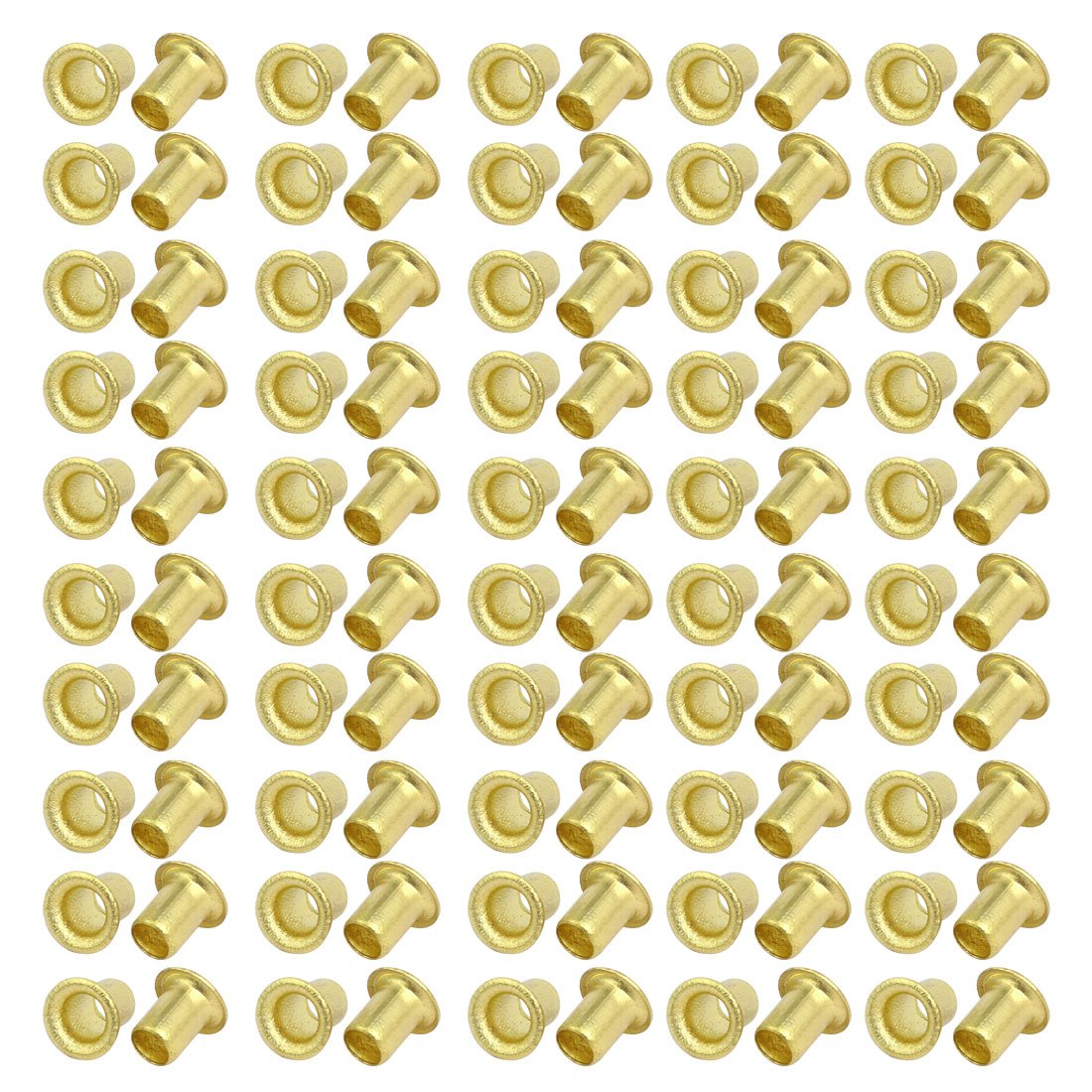 Sourcingmap 100pcs M5 x 7mm Brass Plated Metal Hollow Eyelets Rivets Gold Tone