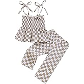 Aiwpstoin Toddler Baby Girl Clothes Tie-Up Strap Ruffle Camisole Tops Linen Pants Set Little Girls Summer Outfits