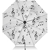 GAIREG Black Musical Notes Folding Umbrella, Automatic Open Close Compact Travel Umbrella for Sun and Rain, Windproof Waterproof Portable Backpack Umbrella for Women Men Adults