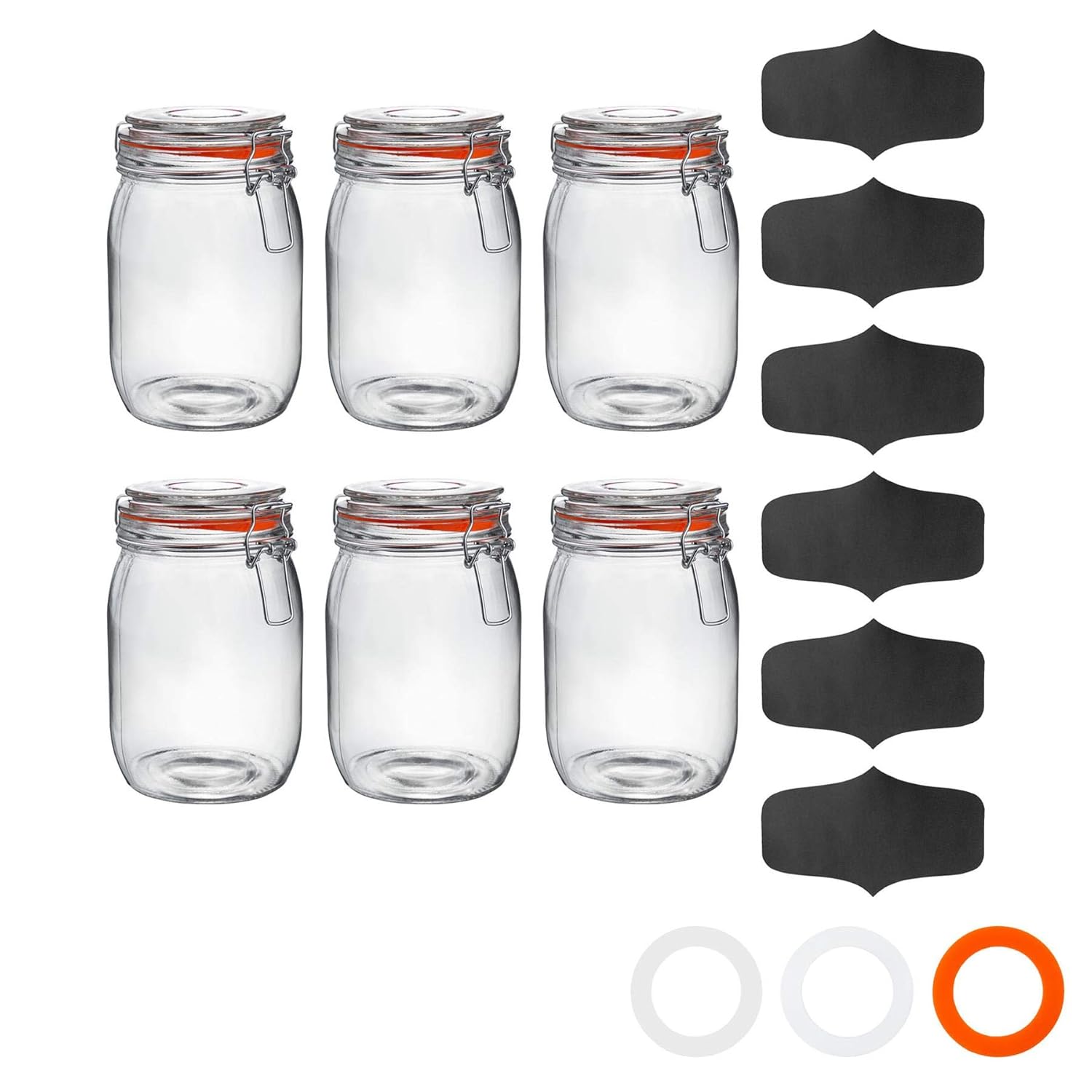 Glass Storage Jars with Airtight Clip Lid and Chalkboard Stickers 1