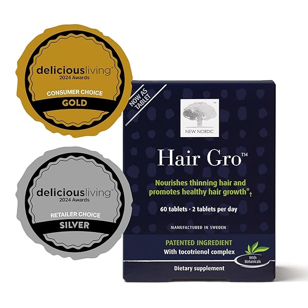 NEW NORDIC HAIR GRO, HAIR GROWTH SUPPLEMENT, BIOTIN & PALM FRUIT EXTRACT TOCOTRIENOLS FOR NATURAL REGROWTH, 60 COUNT (PACK OF 1)