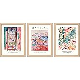 Wooden Framed Matisse Wall Art Set of 3 Abstract Henri Matisse Posters Vintage Flower Market Canvas Prints Open Window Painting Artwork Picture Aesthetic Room Decor for Bedroom Living Room 12x16in
