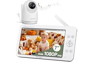 bonoch 7" Baby Monitor with Camera and Audio, Upgraded 1080P HD MegaView No WiFi Video Baby Monitor, 6000mAh Battery, VOX Mode, Night Vision, Hack Proof, Remote PTZ, White Noise, Gifts for Parents