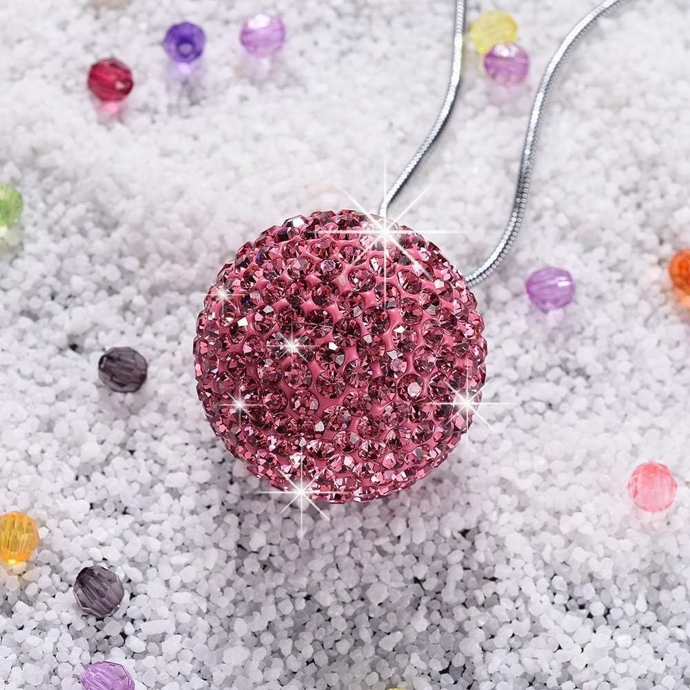 UR URLIFEHALL Car Rear View Mirror Hanging Ornament Car Decor Shiny Diamond Ball Car Accessories Charm Rhinestone Car Interior Hanging Pendant (Pink)