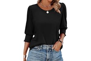 XIEERDUO Blouses for Women Dressy Casual 3/4 Length Sleeve Womens Tops with Smocked Cuffs
