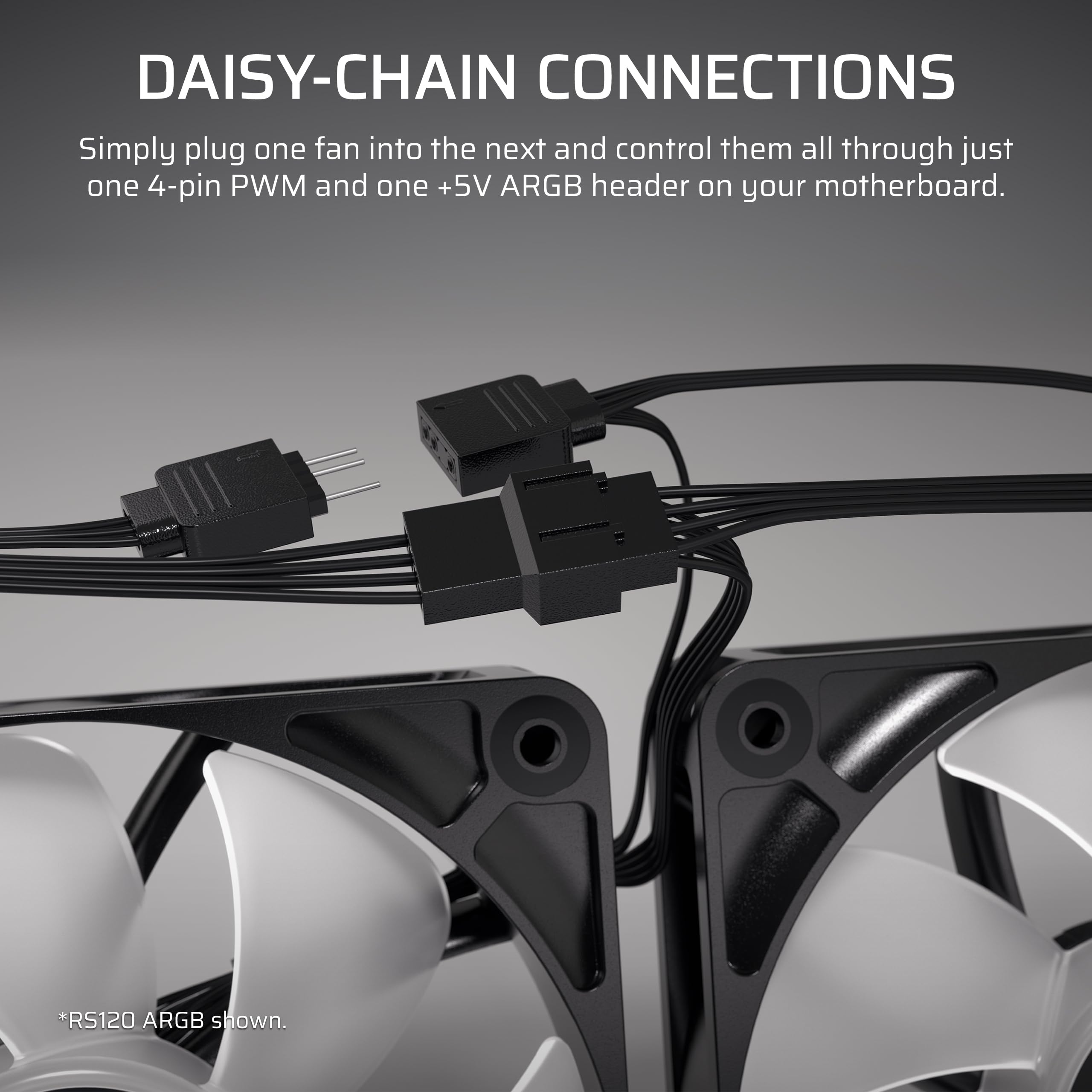 Corsair RS120-R ARGB 120mm PWM ARGB Reverse Fans – Reverse Rotor, +5V ARGB Connections, Eight RGB LEDs, High Static Pressure, Daisy-Chain, Magnetic Dome Bearing, Zero RPM Mode – Triple Pack – Black