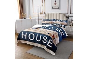 CASTLE FAIRY Lake House Theme Bedspread Set Queen Size for Kids,Boys Girls Rustic Farmhouse Quilt Set Lake Paddles Bedspread Coverlet Retro Wooden Bedspread 3 Piece Decorative Bedding Quilted with 2 Pillow Shams