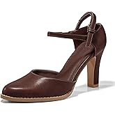 Coutgo Womens Chunky High Heels Closed Pointed Toe Ankle Strap Pumps Vintage D'Orsay Dress Party Shoes