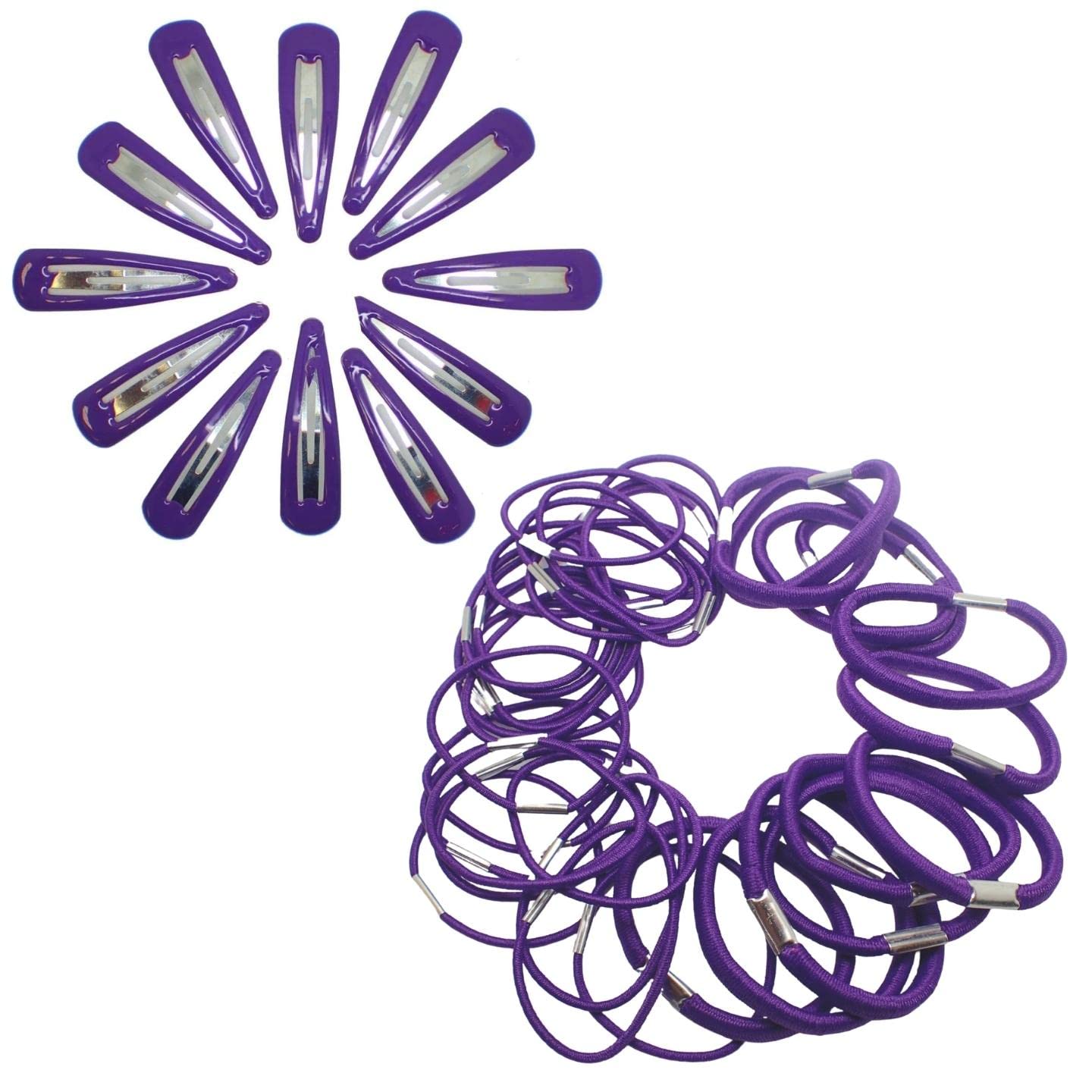 Topkids Accessories 30pcs Snap Hair Clips & Hair Elastics Hair Bands Hair Bobbles Hair Ties Sectioning Slide Hair Grip Hair Bendies Hair Sleepies For Girls, Women, Ladies, Kids (Purple)