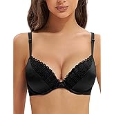 Deyllo Women's Lace Beauty Back Push Up Bra Padded Plunge Underwire for T-Shirts Comfortable Lift Add One Cup
