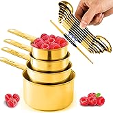 Sinnlicht 13pcs Gold Stainless Steel Measuring Cups and Spoons Set, 8 Double-Sided Magnetic Measuring Spoons Set & 4 Metal Me