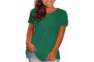 FINELYLOVE Plus Size Tops for Women Summer Basic Solid Tunic Spring Tops Crewneck Short Sleeve Shirts Dressy Casual Blouse