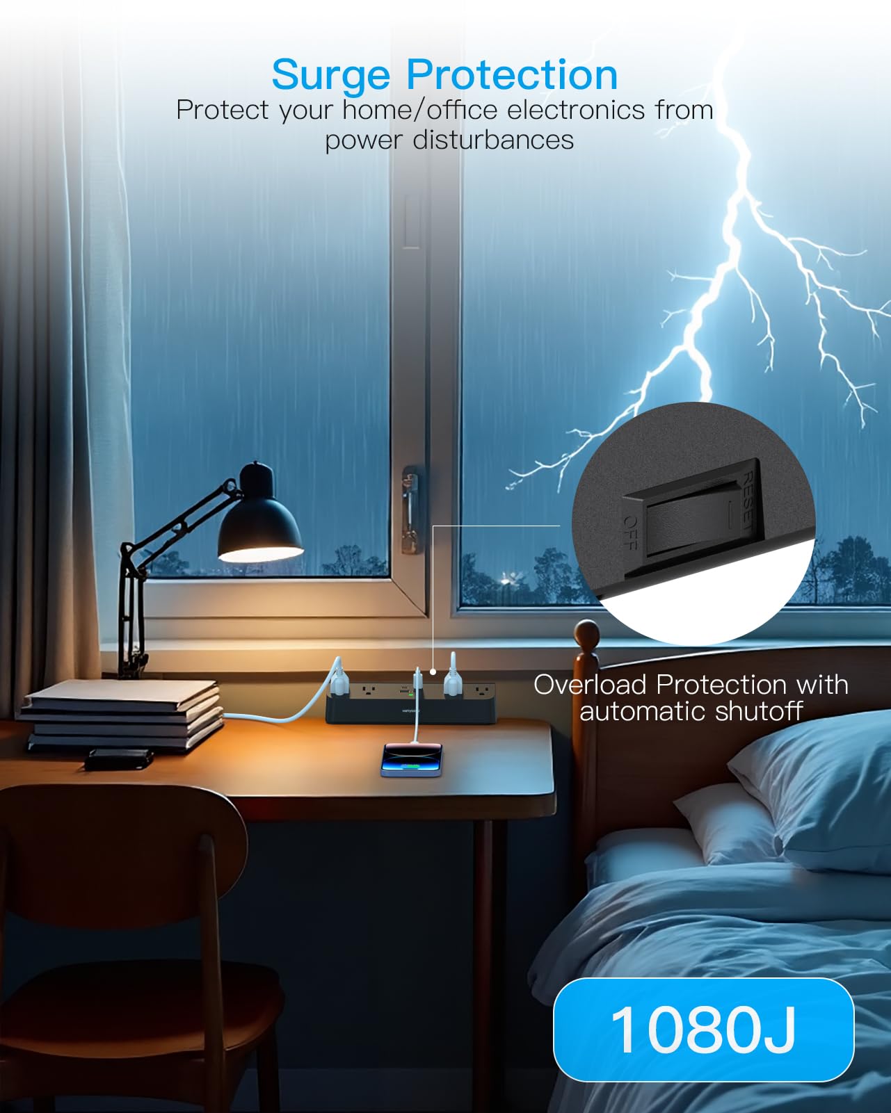 Desk Clamp Power Strip with PD30W USB-C, HANYCONY 5Ft Extension Cord, Desk Edge Mount Charging Station, Surge Protector with 4 Outlets 4 USB Ports(2 USB C), Home Office Gaming Accessories Essentials