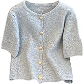 GORGLITTER Women's Short Sleeve Cardigan Sweater Trendy Fall 2025 Dressy Cute Button Up Lightweight Cable Knit Cardigan