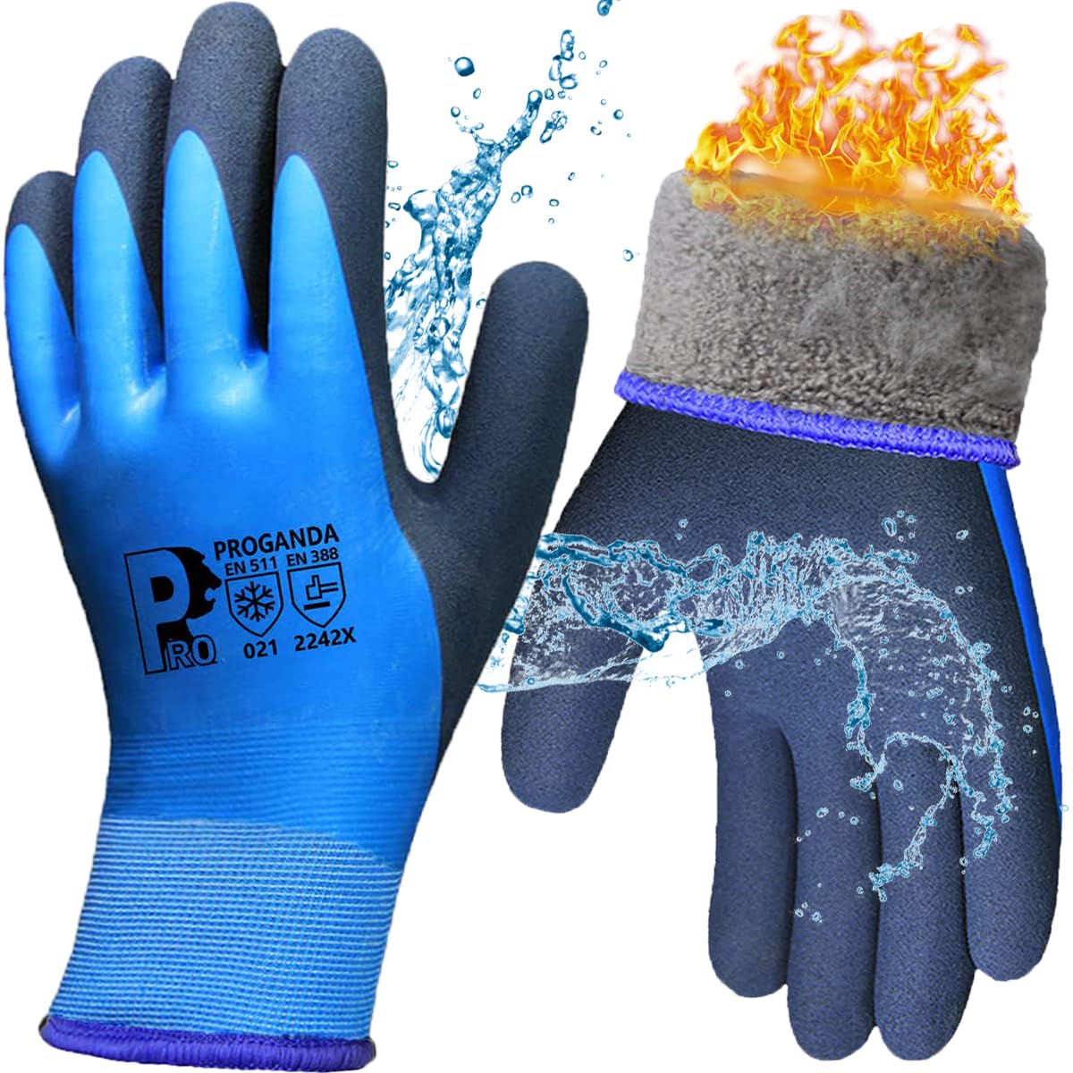 PROGANDA Waterproof Thermal Winter Work Gloves Fleece Liner Insulated Warm for Outdoor Cold Weather Car Washing Gardening Fishing Multipurpose (Blue -Grip Waterproof Thermal, XL (Pack of 1))