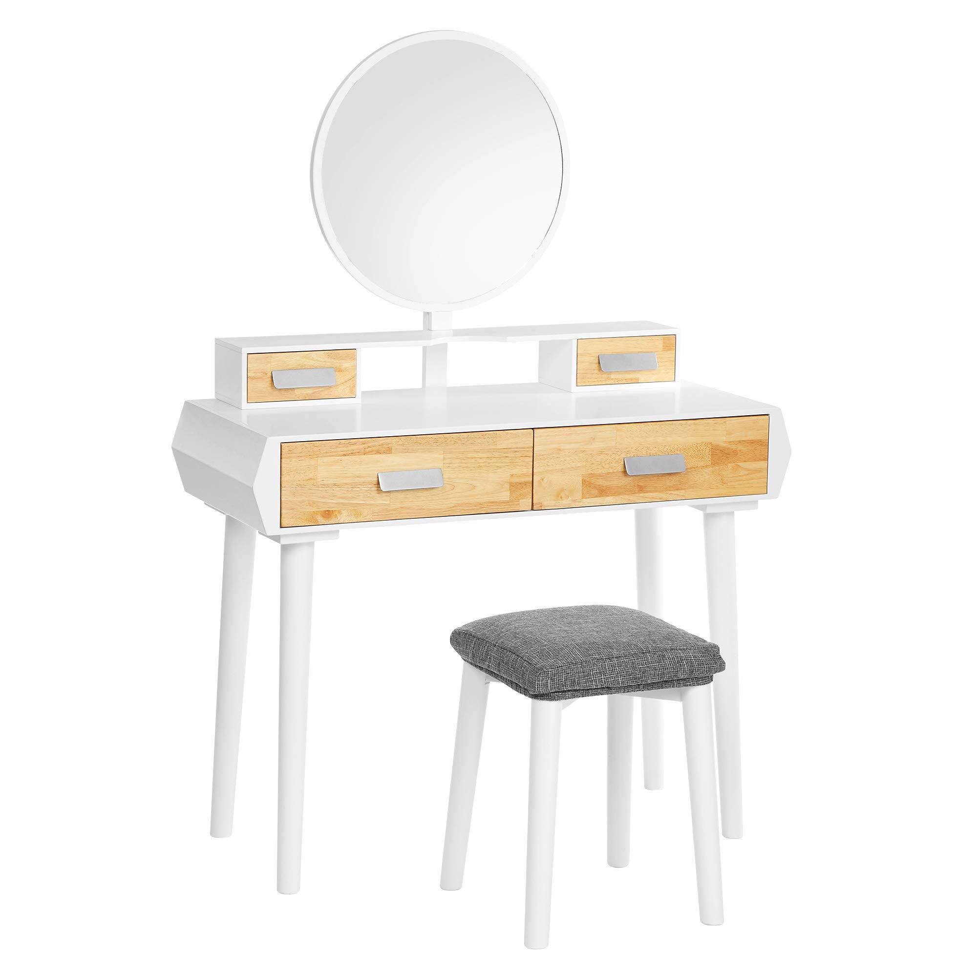 Buy VASAGLE Makeup Vanity, Dressing Table with Round Mirror, Cushioned