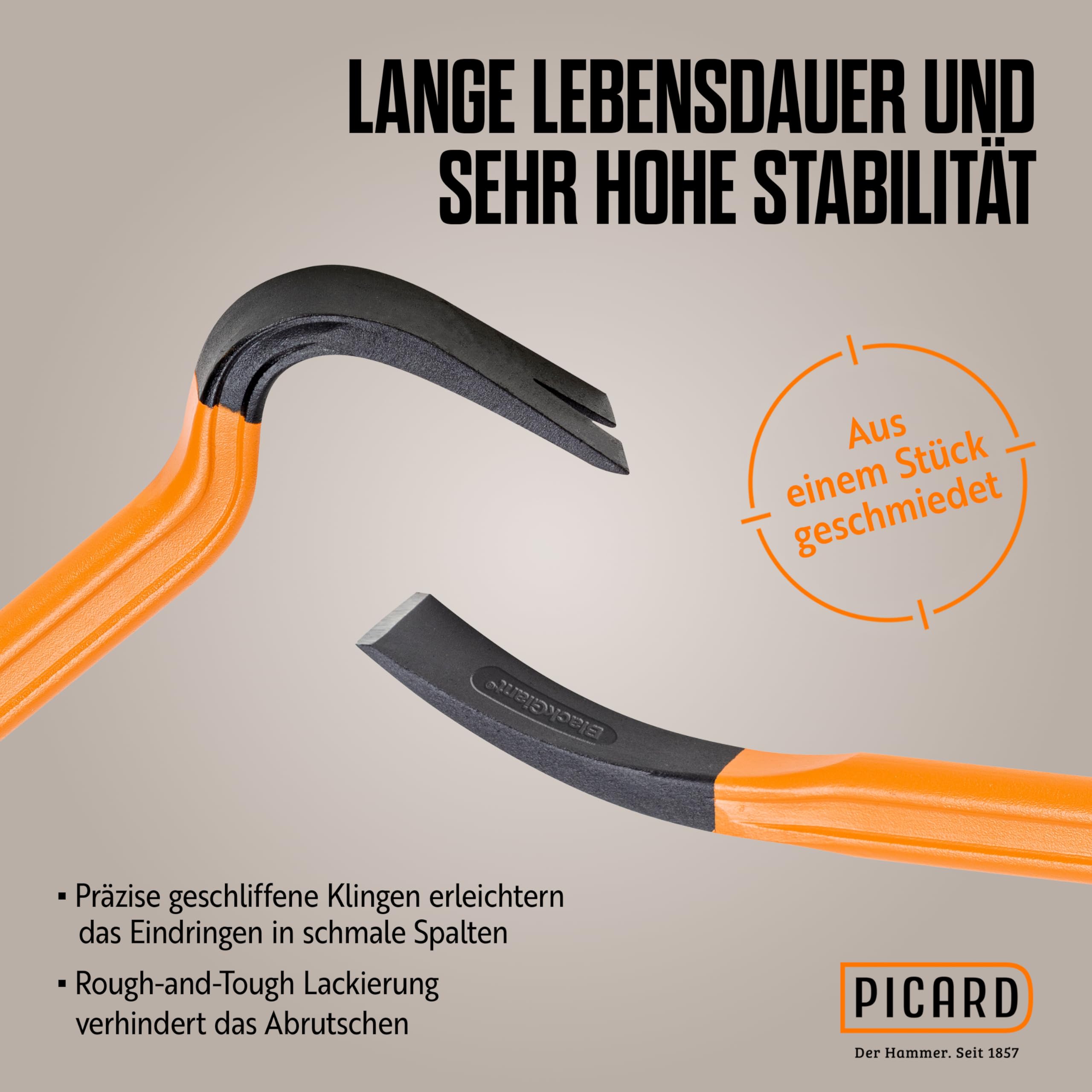 PICARD Nageleisen BlackGiant® Bar Nr. 46Z | Robust & Langlebig | 90° Maximaler Hebel | Rutschfest | 3er-Set (300/610/930 mm) | Ideal für Bauprofis & Handwerker 3