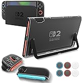 Teyomi Dockable Clear Case Compatible with Nintendo Switch 2, Transparent Protective Cover Compatible with Nintendo Switch 2, 2 TPU Flat Covers for Joycon & 6 Thumb Grips, Shockproof, Anti-Scratch