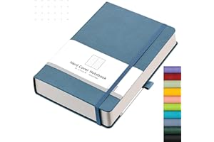 AHGXG Bullet Dotted Journal - 320 Numbered Pages Dot Grid Notebook A5 Thick Journal, 100gsm Thick Dotted Paper, Leather Hardcover,Inner Pocket, 5.75'' × 8.38'' - GrayBlue