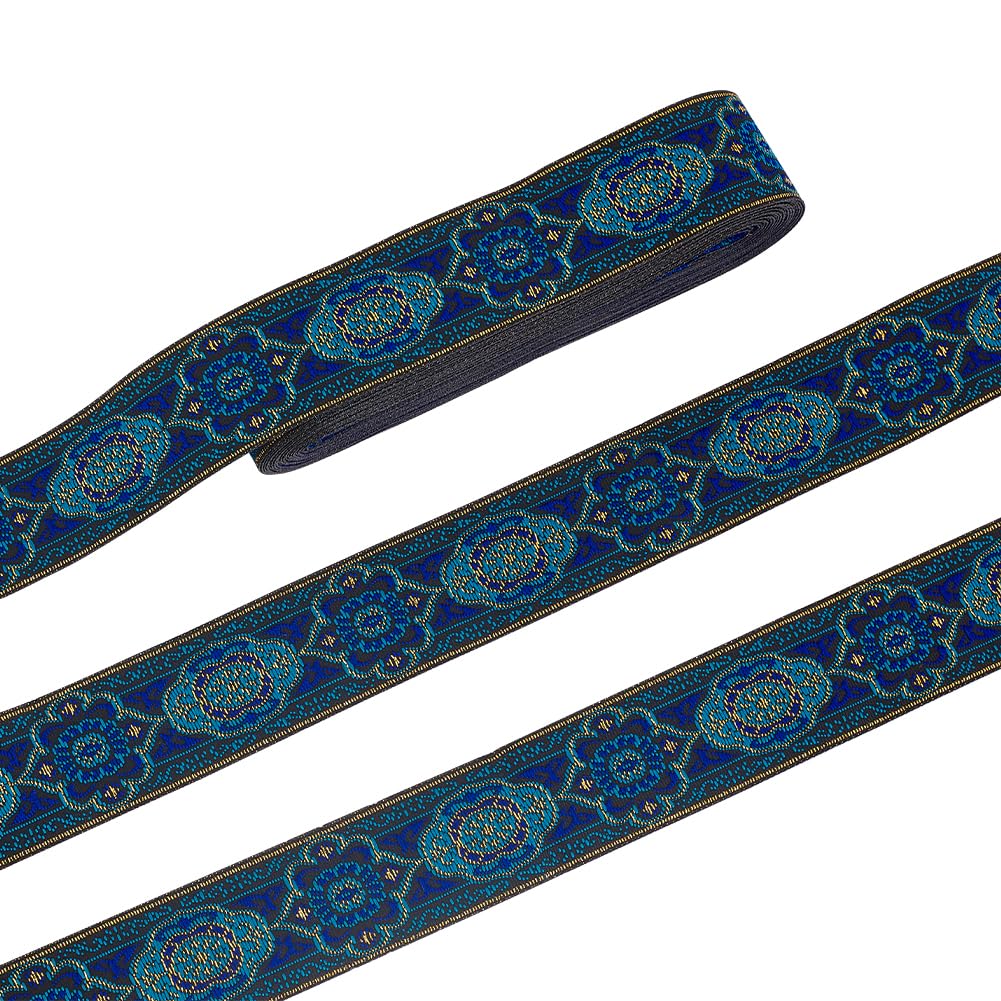 PH PandaHall 7m Emobridered Woven Ribbon, 33mm Wide Vintage Jacquard Ribbons Sewing Woven Ribbon Floral Fabric Trim Fringe Sewing Decor Trim for Ramadan DIY Clothing Embellishment Decorations
