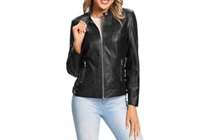 S P Y M Womens Faux Leather Jacket, Moto Biker Coat, Quilted Zip Up Outwear