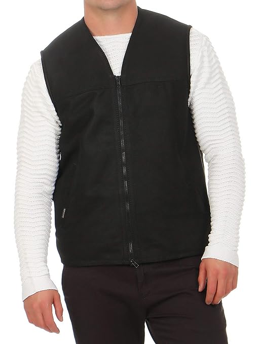 Hollert Herren Lammfellweste Weste Lederweste Fellweste FIRMINIUS ohne Kragen Merino Lammfell