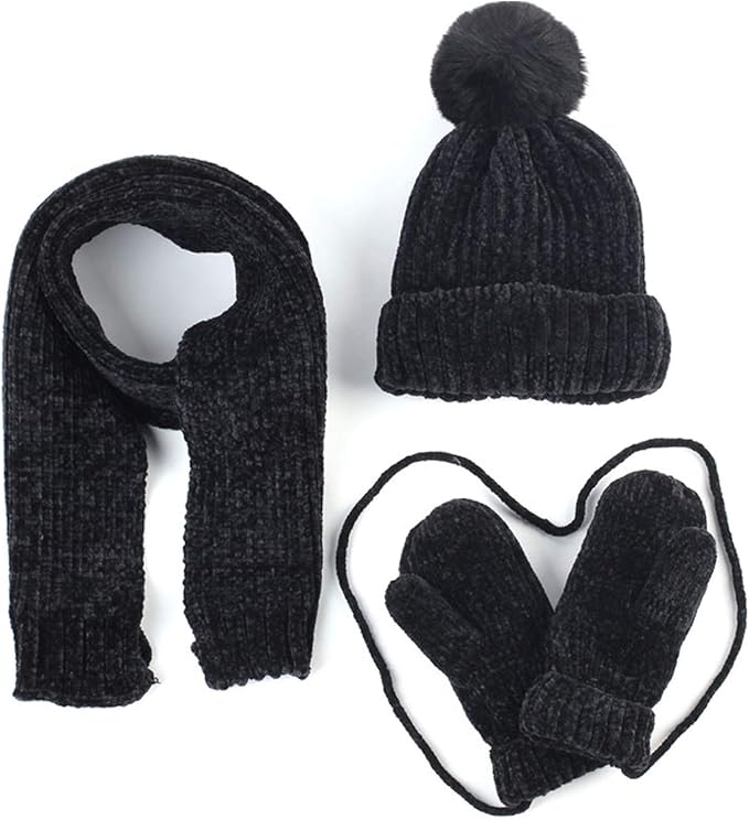 Children Winter Hat Scarf Gloves Set, Fashion Cute Warm Outdoor Knit