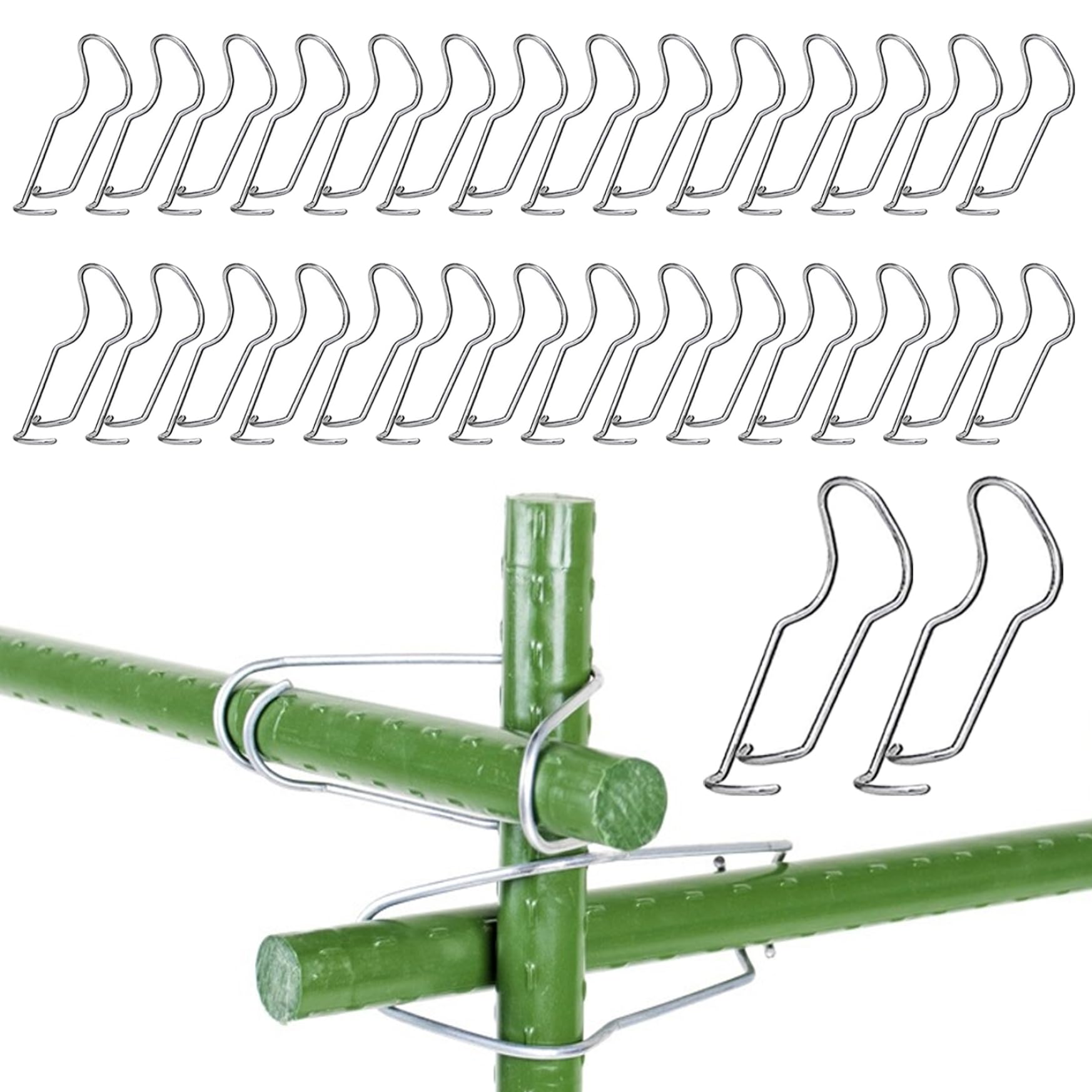 HEKARBAMILL Plant Support Connector Clip, Silver, 30PCS, 0.63x0.63 Inch, Steel