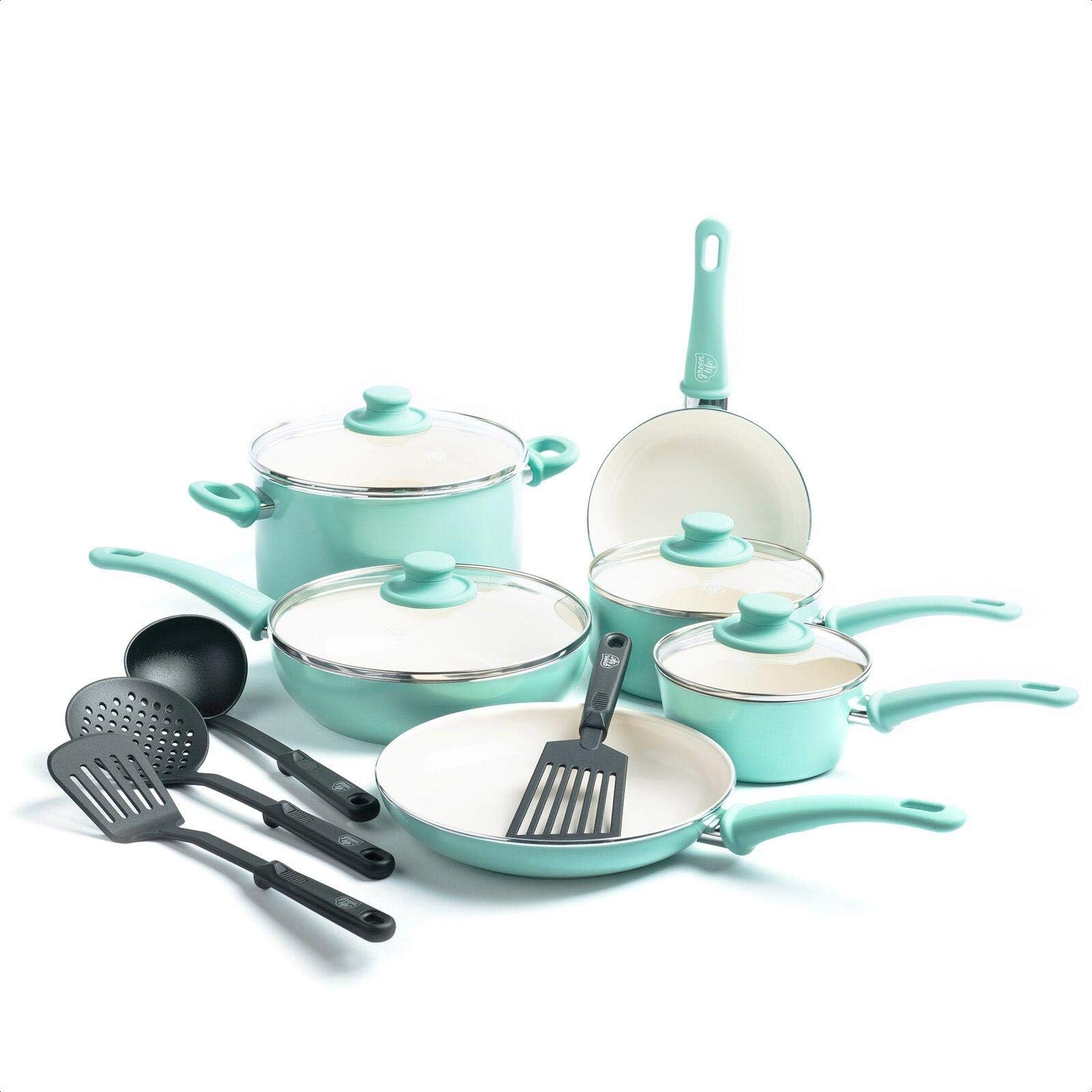 Greenlife Soft Grip 14 Piece Ceramic Non Stick Cookware Set