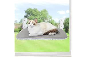 Sunhoo Cat Window Hammock Perch Cordless Perches Window Sill Seat Bed Foldable Stable Lounger Upgraded Suction Cup Easy Assembly Indoor Cats Kitty Shelf Hold Up to 55lbs (Light Gray, S)