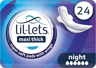 Lil-Lets Maxi Night Pads with Wings 24 Count Unscented Overnight