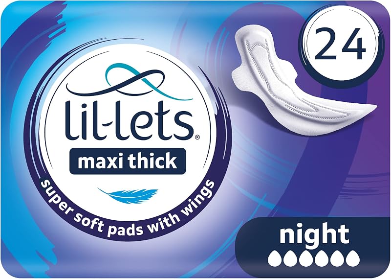 Lil-Lets Maxi Night Pads with Wings 24 Count Unscented Overnight