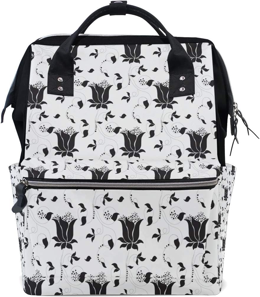 black backpack with flowers