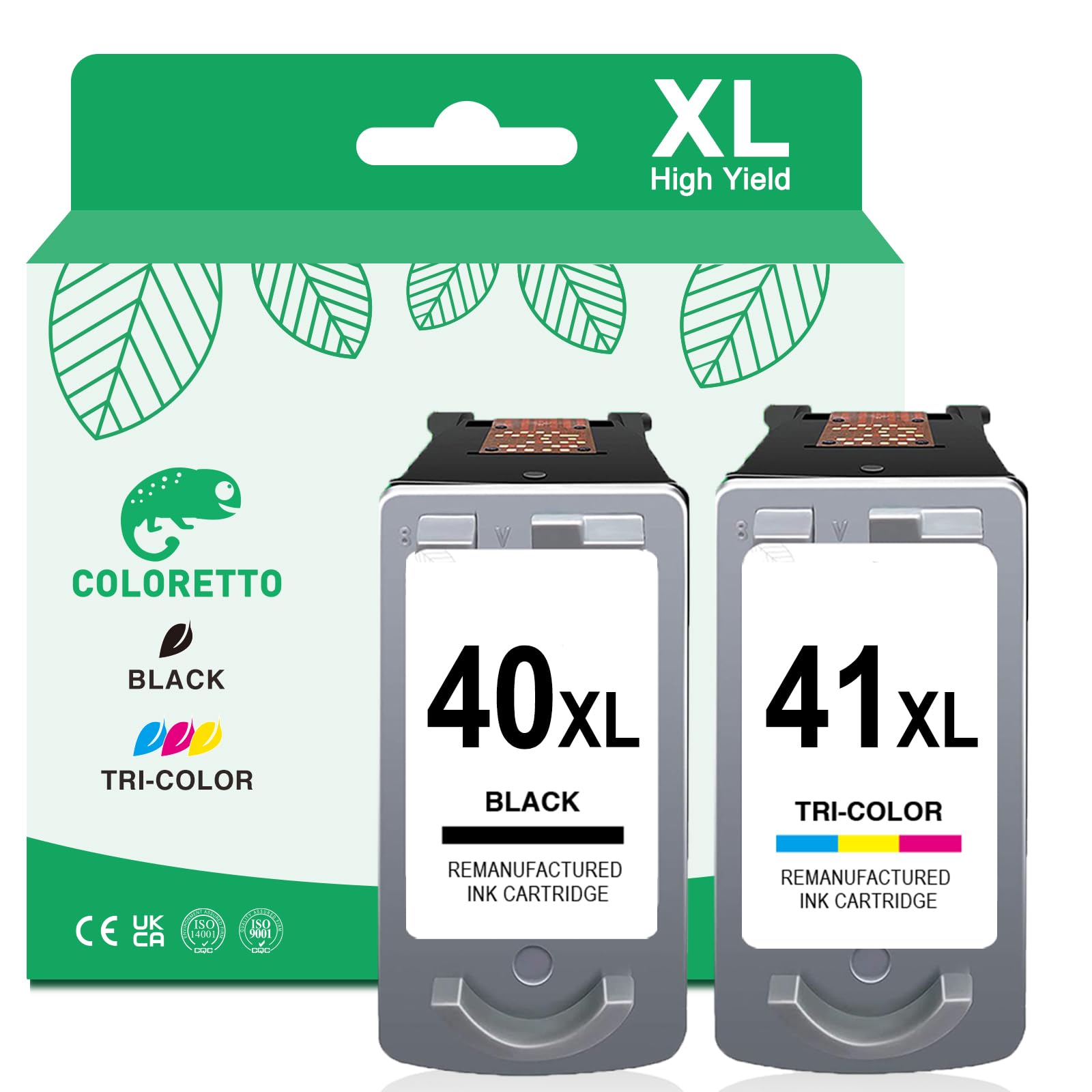 COLORETTO PG-40XL CL-41XL for Canon 40 XL 41 XL for MP140 MP150 MP160 MP170 MP180 iP1700 iP1800 iP1880 iP1900 iP2200 iP2400 iP2500 iP2580 iP2600 MX300 MX310 Ink Cartridge Replacement Black and Colour