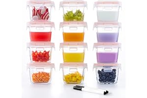 Luvan 12 Pack 6oz/170ml Baby Food Storage Containers, Glass Baby Food Jars with Leak-proof Lids, Freezer/Microwave/Dishwasher