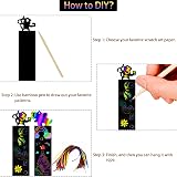 Dkibtol Scratch Art for Kids 48 Pcs Rainbow Bookmarks with Wooden Stylus view 5
