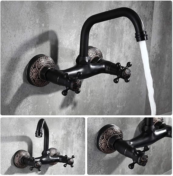 Grifo de cocina Latón antiguo 2 agujeros Negro 150 mm Centros de doble