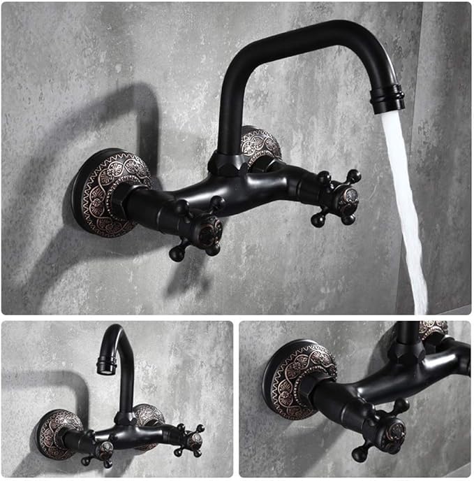 Grifo de cocina Latón antiguo 2 agujeros Negro 150 mm Centros de doble