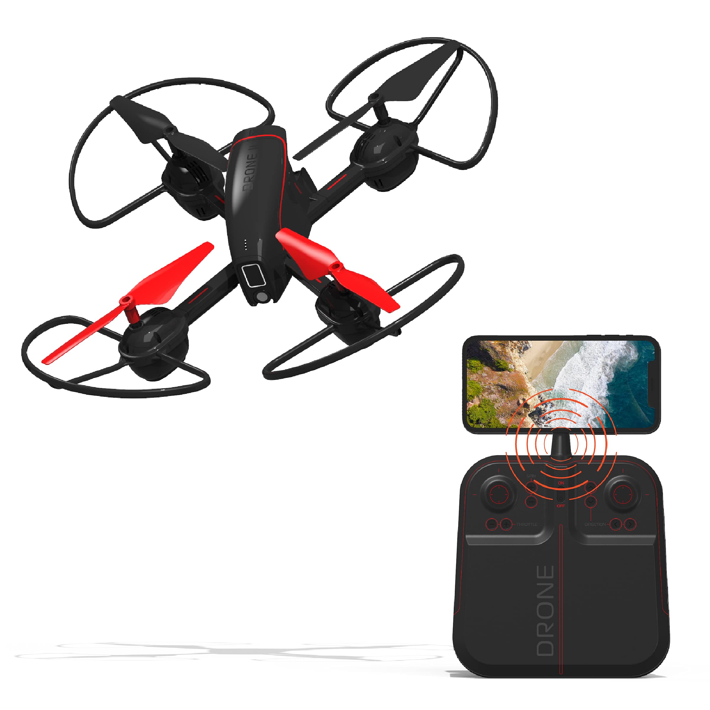 Photo 1 of (MISSING CHARGER) Sharper Image 10” Mach X Long Range Drone with Streaming Camera, LED Lights, 2.4 GHz, Auto-Orientation, Assisted Landing and Gyro Stabilization Control, Capture Panoramic Videos, Rechargeable Battery