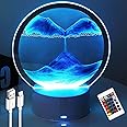 Desniltol 3D Moving Sand Art with Remote Control, 360° Rotating Hourglass Lights, RGB Color Changing Table Lamp,Sand Art Liquid Motion Colorful Creative Sea Glass Quicksand Painting Night Light(Blue)
