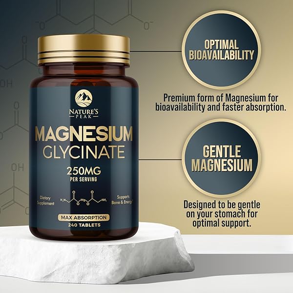 MAGNESIUM GLYCINATE CHELATED FOR MAX ABSORPTION – SUPPORTS BONE, MUSCLE, NERVES & HEART HEALTH, NATURE’S SLEEP AND STRESS SUPPORT, BEST MAGNESIUM SUPPLEMENT PILLS FOR WHOLE BODY SUPPORT – 240 TABLETS