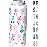 TILUCK Skinny Can Cooler for Slim Beer & Hard Seltzer, Stainless Steel, Doucle-Walled Stainless Steel Insulated Slim Cans, Standard 12 oz (Pineapple-NEW)