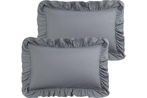 PiccoCasa Ruffled Pillow Shams Set of 2, Soft Breathable Pillow Covers with Envelope Closure, 100% Brushed Microfiber Pillow Case King Dark Gray