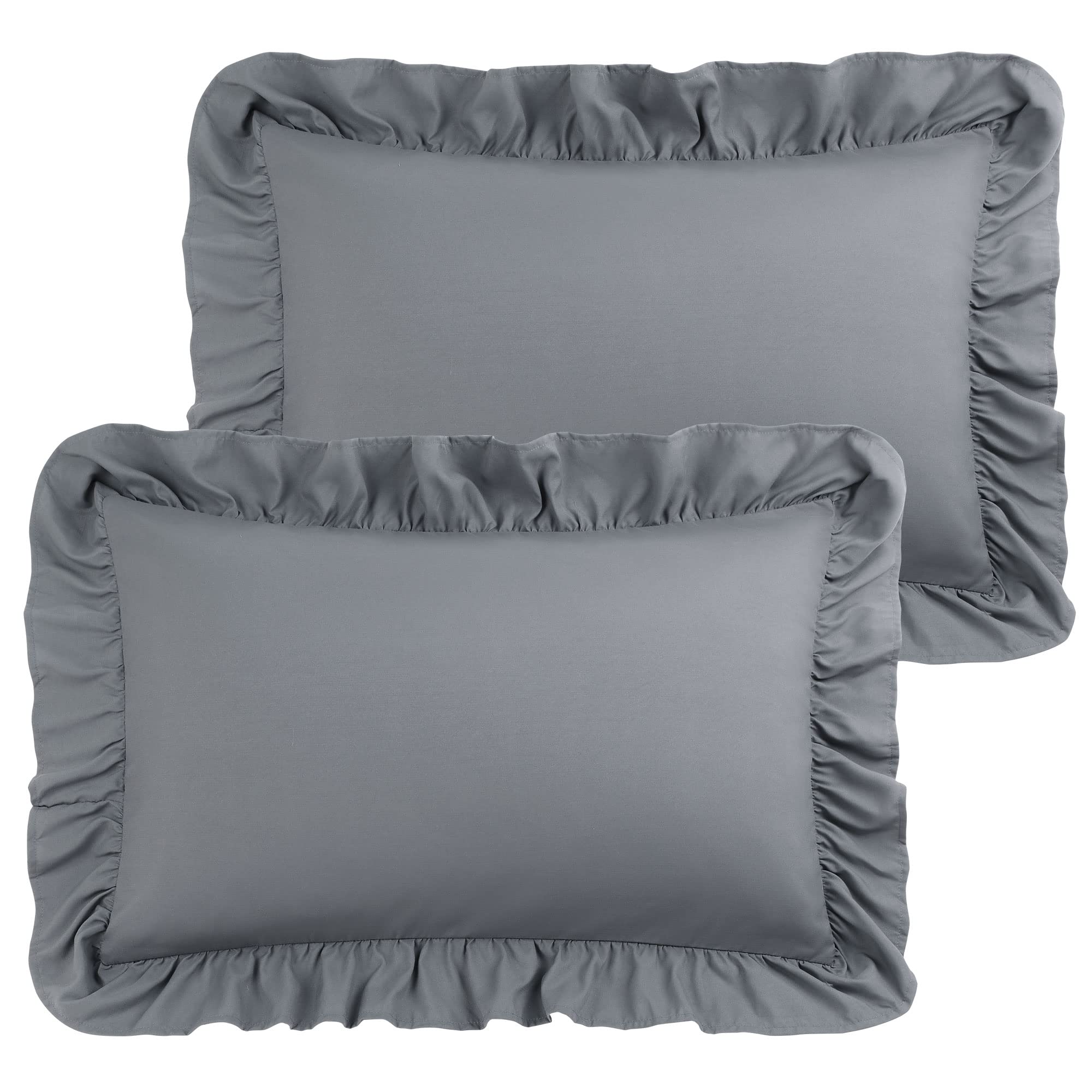 PiccoCasa Brushed Ruffle Pillowcases 2 Pack, Soft Breathable Pillow Covers with Envelope Closure, 4inch Hem Microfiber Pillow Case Dark Grey 50x75cm — image 1