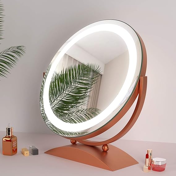Cosméticos Espejo En Pie Con Base,Redondo Espejo De Maquillaje Con Led