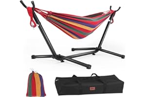 Goutime Children's Hammock with Stand, 220 lb Capacity, Kids Hammocks for Indoor,Outdoor, Patio, Deck, Yard, Beach (Red)