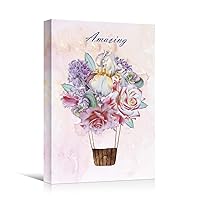 SIGNWIN Canvas Wall Art Nursery Blessed Bouquet of Red and Pink Flower Hot Air Balloon in Baby Blue Sky Watercolor Impressionism Romantics Fun for Living Room, Bedroom, Office - 12x18 inches