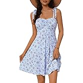 OURIN Women's Spring Sweetheart Neckline Tie Strap Summer Sundresses Sleeveless Mini Dress with Pockets