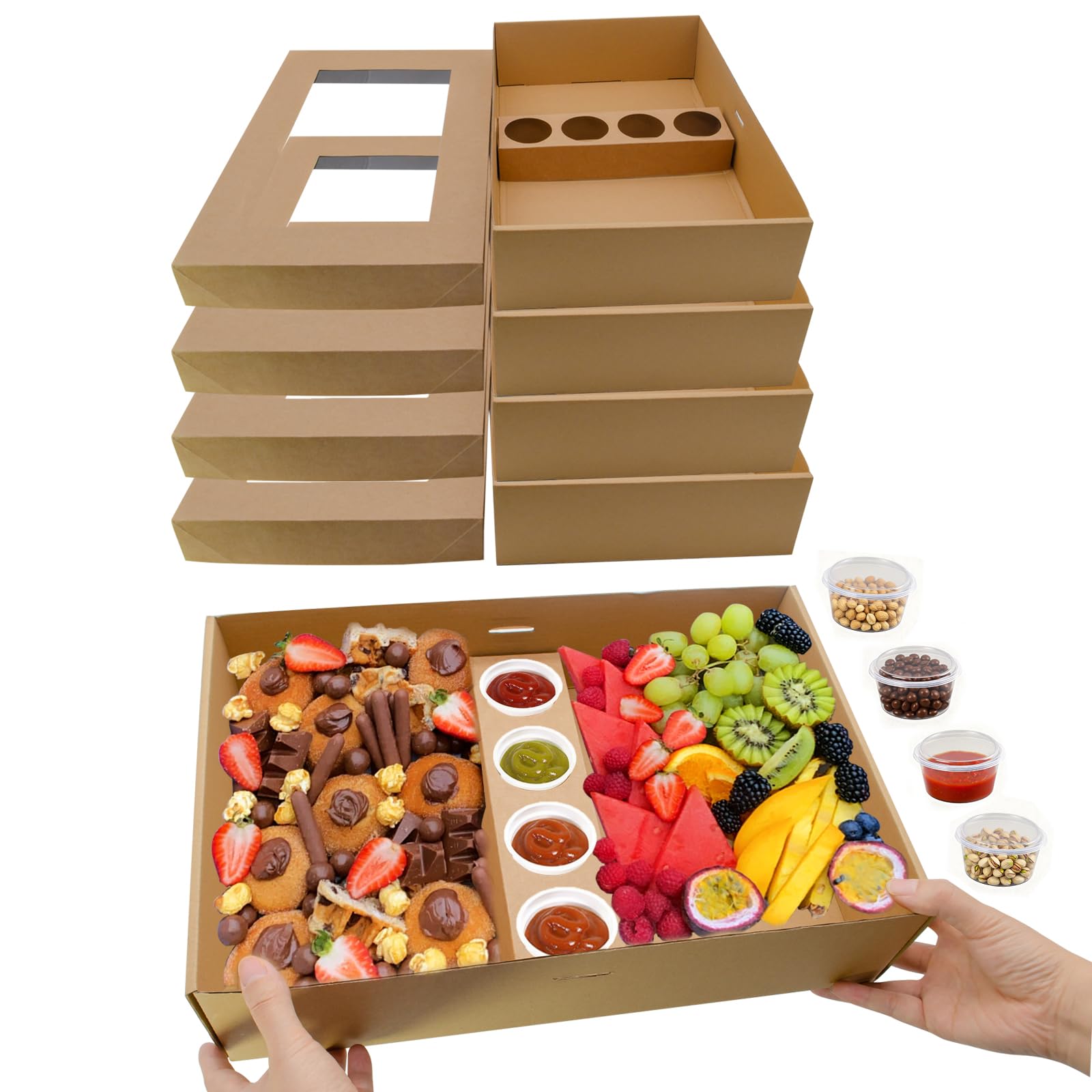 Photo 1 of Ganfaner 10 Sets Large Serving Platter Tray with Lid Heavy Duty, to Go Cardboard Catering Box w/Cup Insert for 5-8 Guest, Oil-Proof Bakery Takeout Container for Fruit Pastry Picnic Box