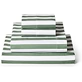 Mellanni Queen Sheets Set - 4 PC Iconic Collection Bedding - Hotel Luxury, Extra Soft, Cooling Bed Sheets - Wrinkle, Fade, Stain Resistant (Queen, Oxford Stripe Sage)